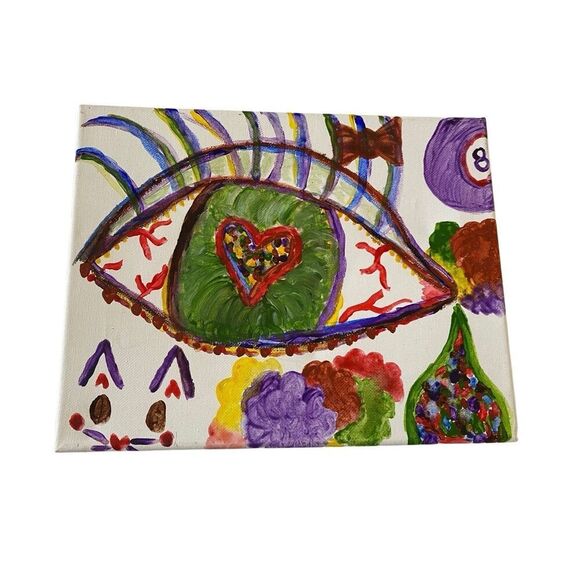 Handpainted Canvas Painting Eye Gothic Grunge Colorful Goth - Picture 1 of 6